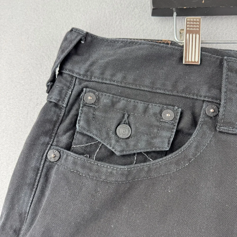 True Religion Shorts Mens 36 Black Denim Jorts Flap Pocket Cut Off Y2K